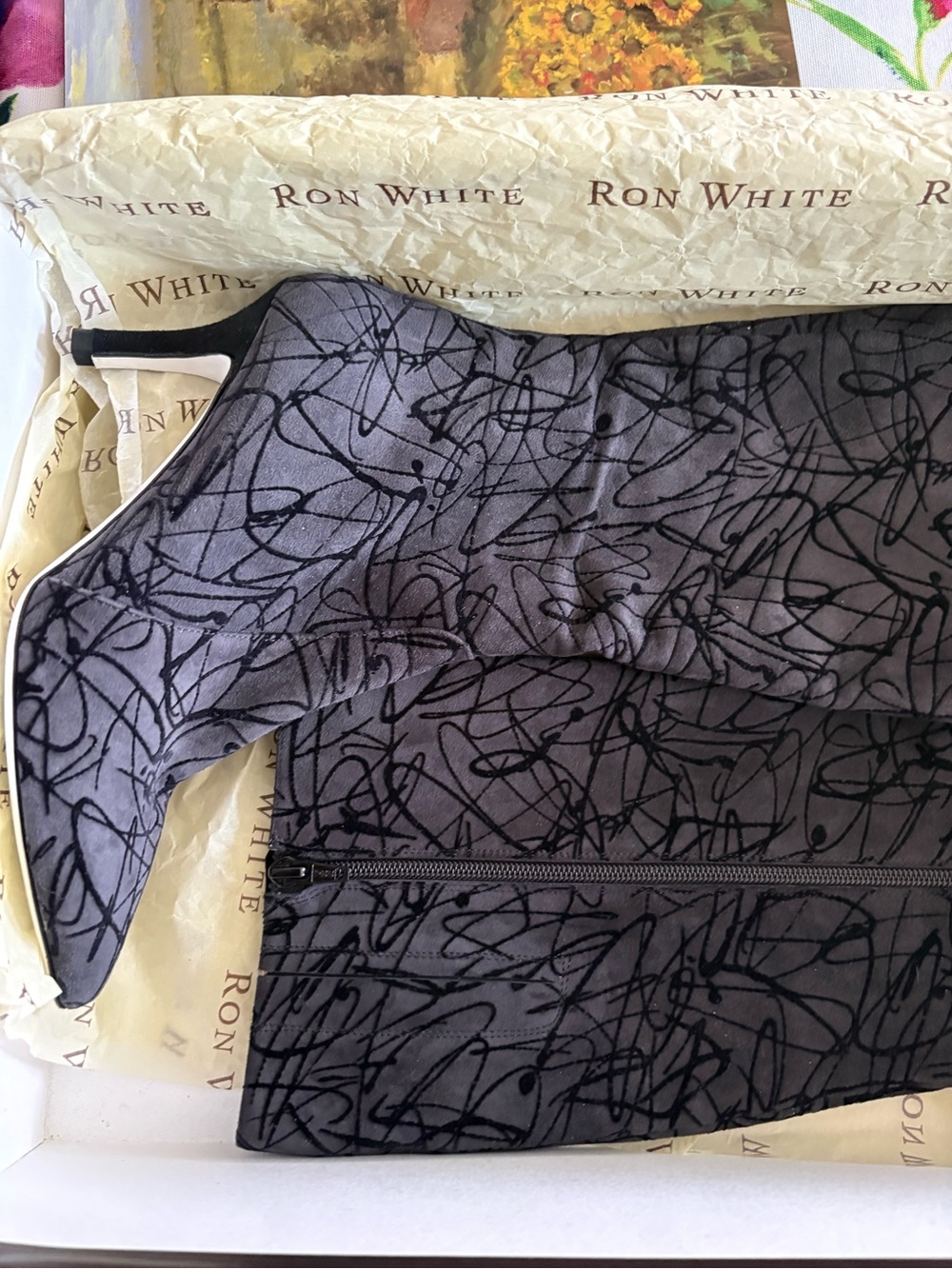 Black Patterned Pencil Skirt
